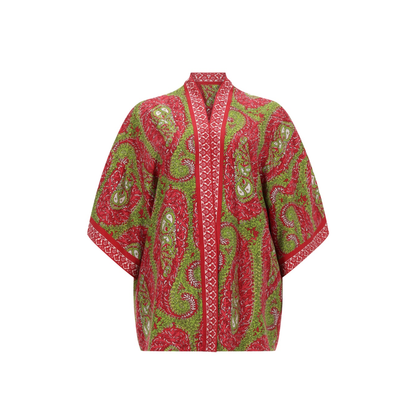 Paisley Printed Silk Twill Wrap Jacket - Red - Image 1