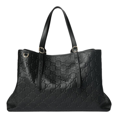 Emblem Large Leather Tote - Black - Image 1