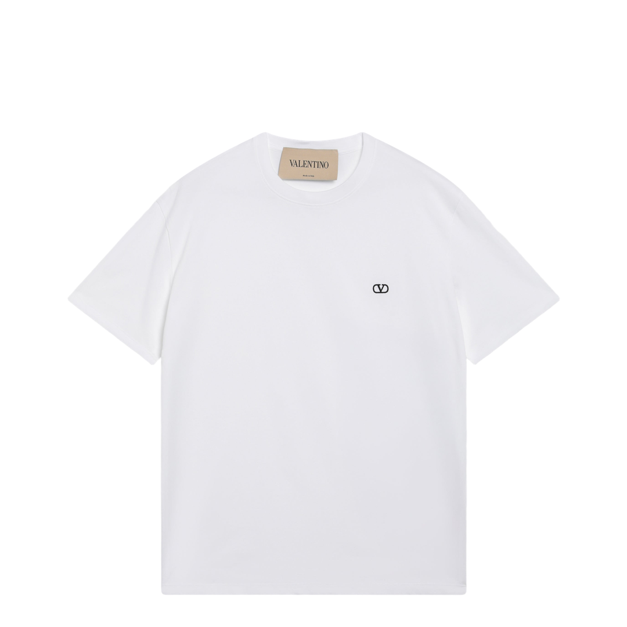 White Cotton T-Shirt with VLogo Embroidery - Image 1