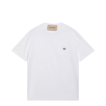 White Cotton T-Shirt with VLogo Embroidery - Image 1