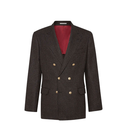 Prince of Wales One-and-a-Half Breasted Blazer with Metal Buttons - Image 1