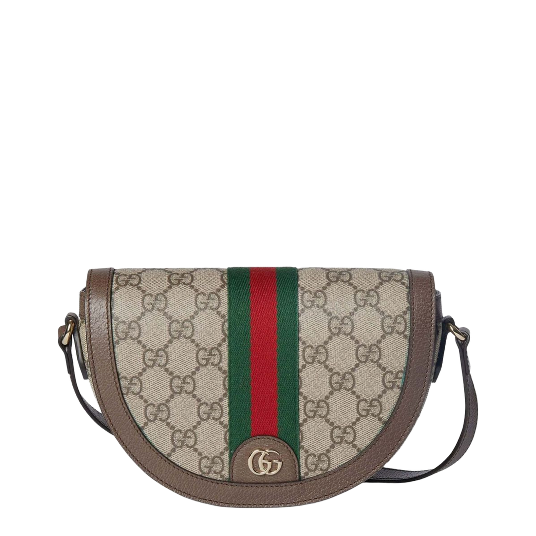 Ophidia Small GG Monogram Coated Fabric Shoulder Bag - Beige and Dark Brown - Image 1