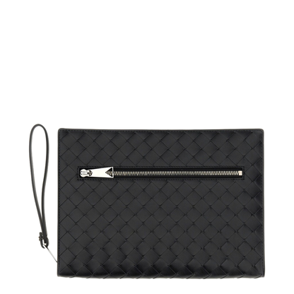 Intrecciato Leather Pouch - Black - Image 2