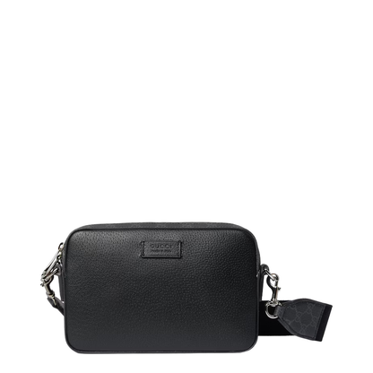 Leather Crossbody Bag With Web - Black - Image 1