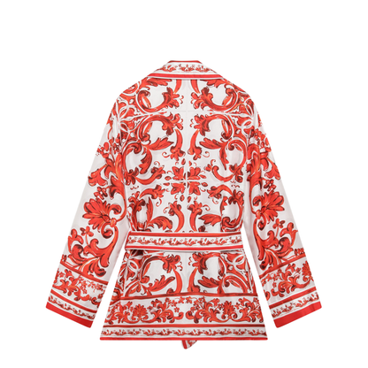Vanity Shirt in Silk with Majolica Print, Multicolor - Image 2