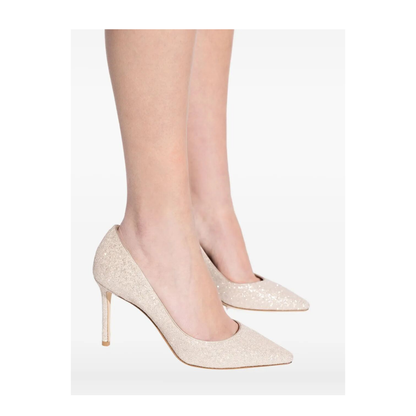 Champagne Coarse Glitter Fabric Pumps - Image 2