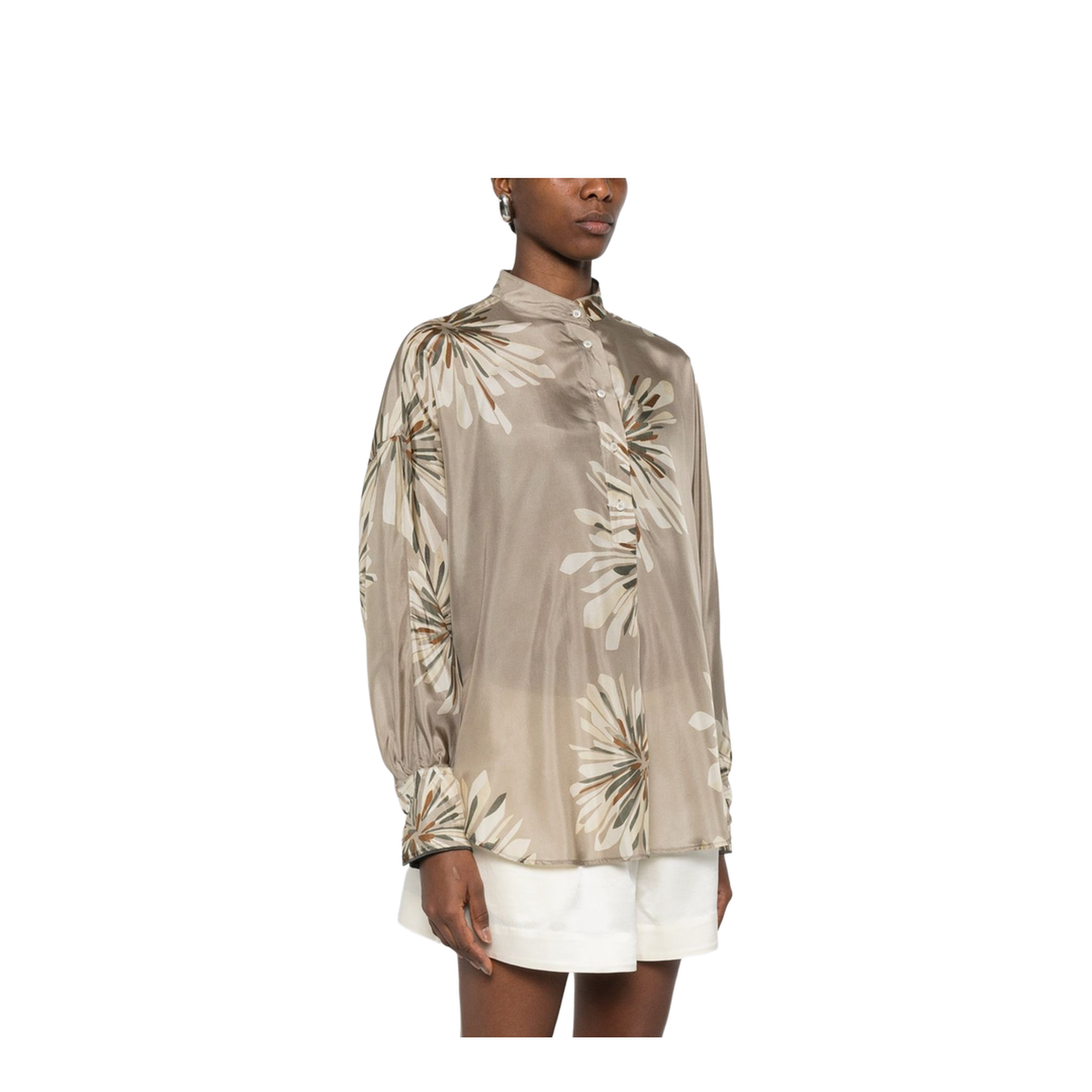 Women's Printed Silk Shirt Beige - Image 5