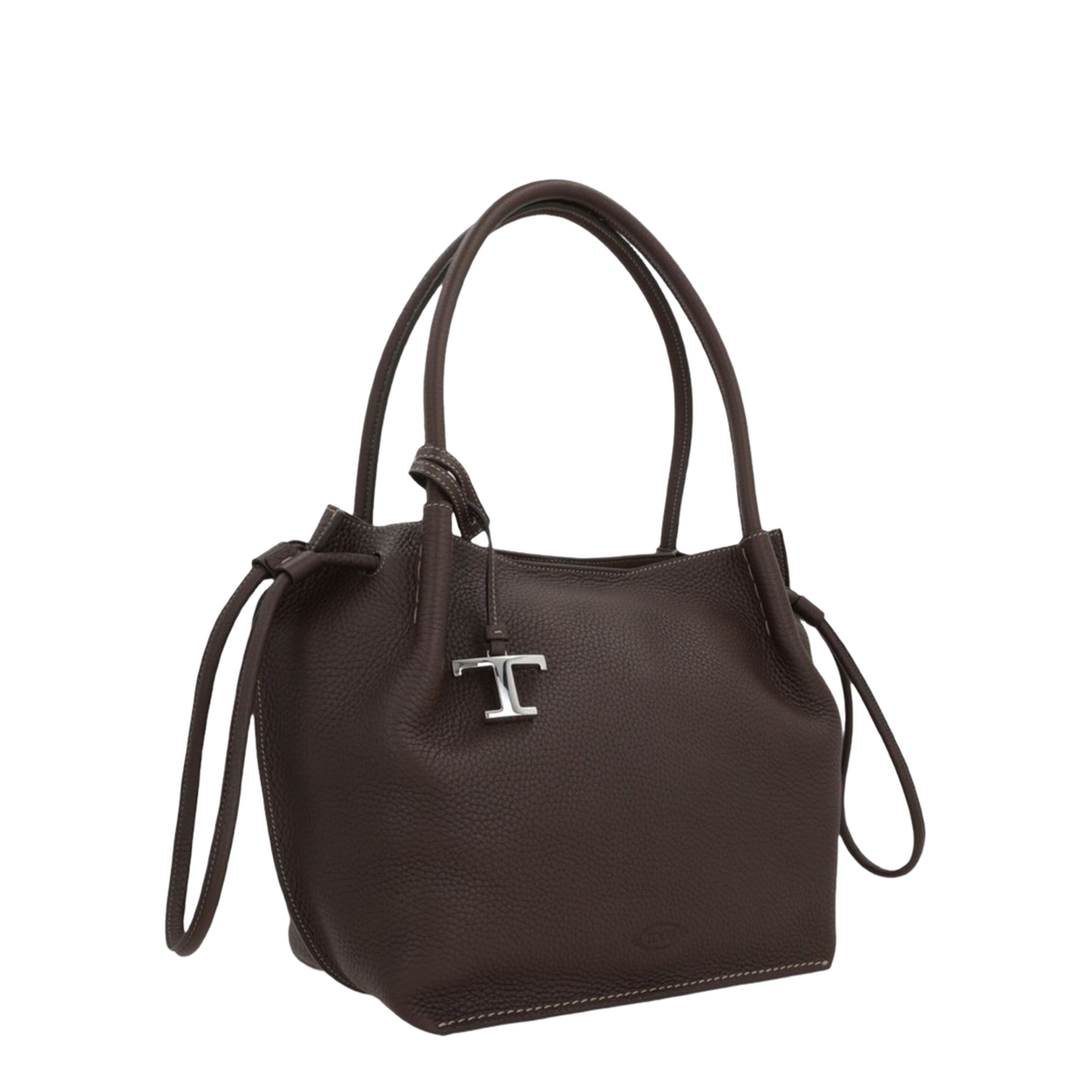 Chocolate Brown Leather Drawstring Closure Bag - Image 3
