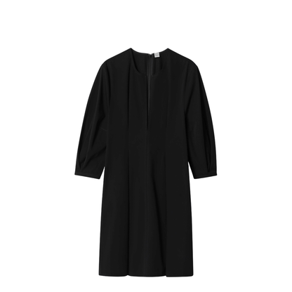 Cotton Dress with Balloon Sleeves in Black - Image 1