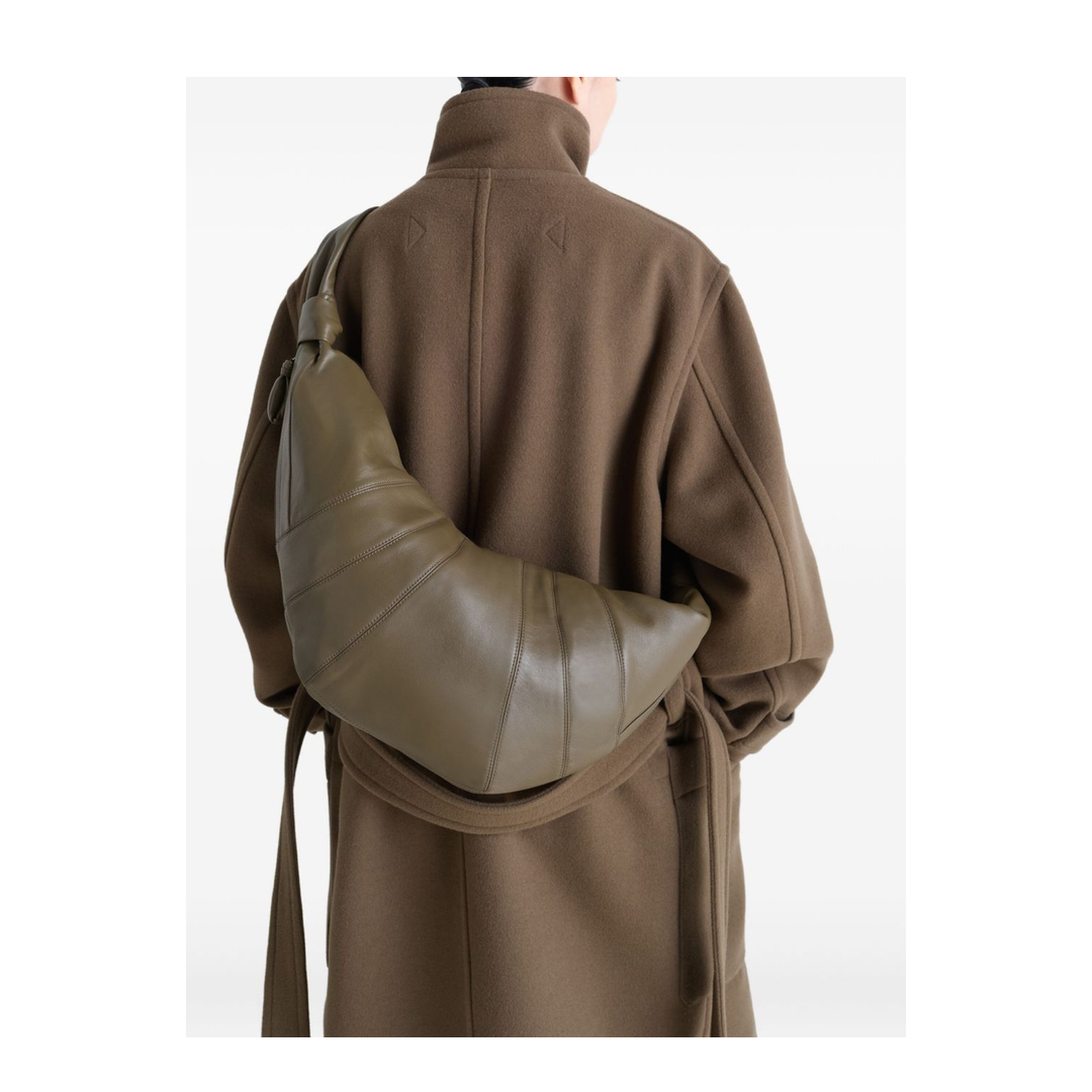 Khaki Leather Curved Shape Bag - Image 4