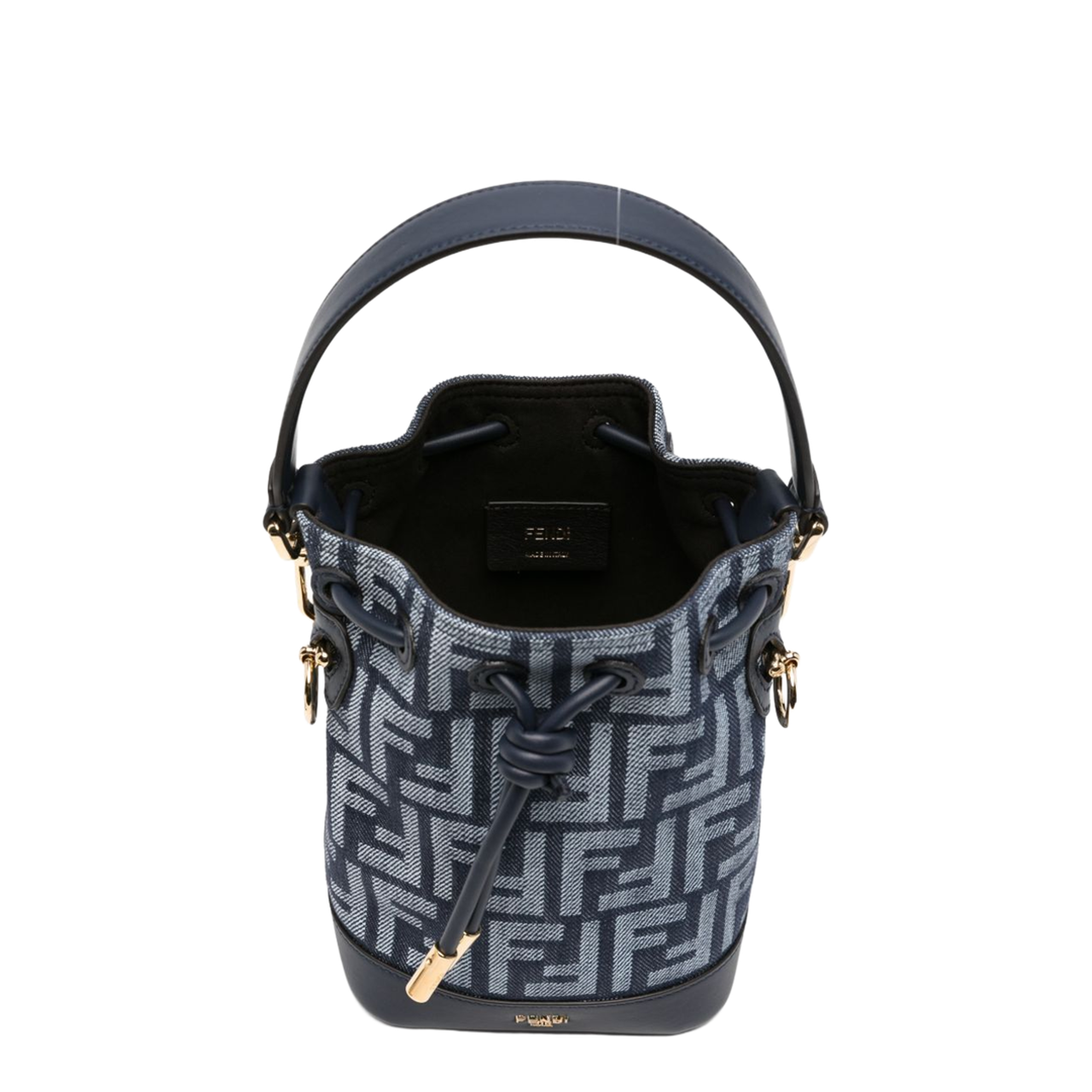 Mon Tresor Mini FF Jacquard Denim-Effect Bucket Bag - Dark Blue - Image 4