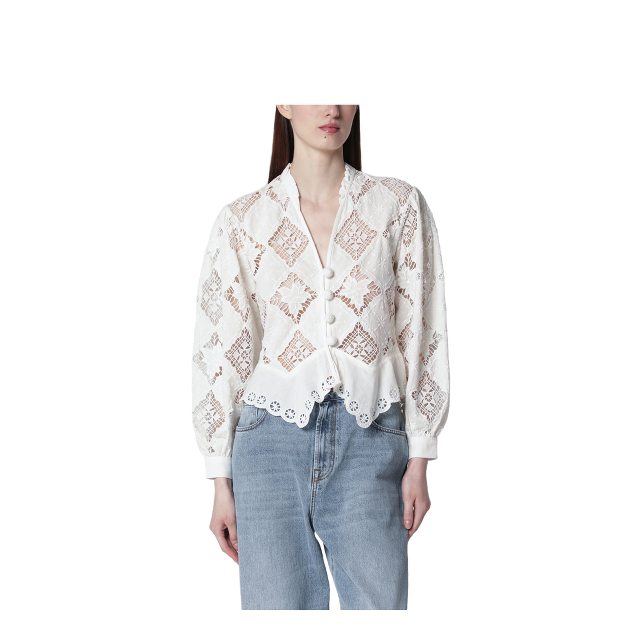Nina Cotton and Linen Blouse in White - Image 1