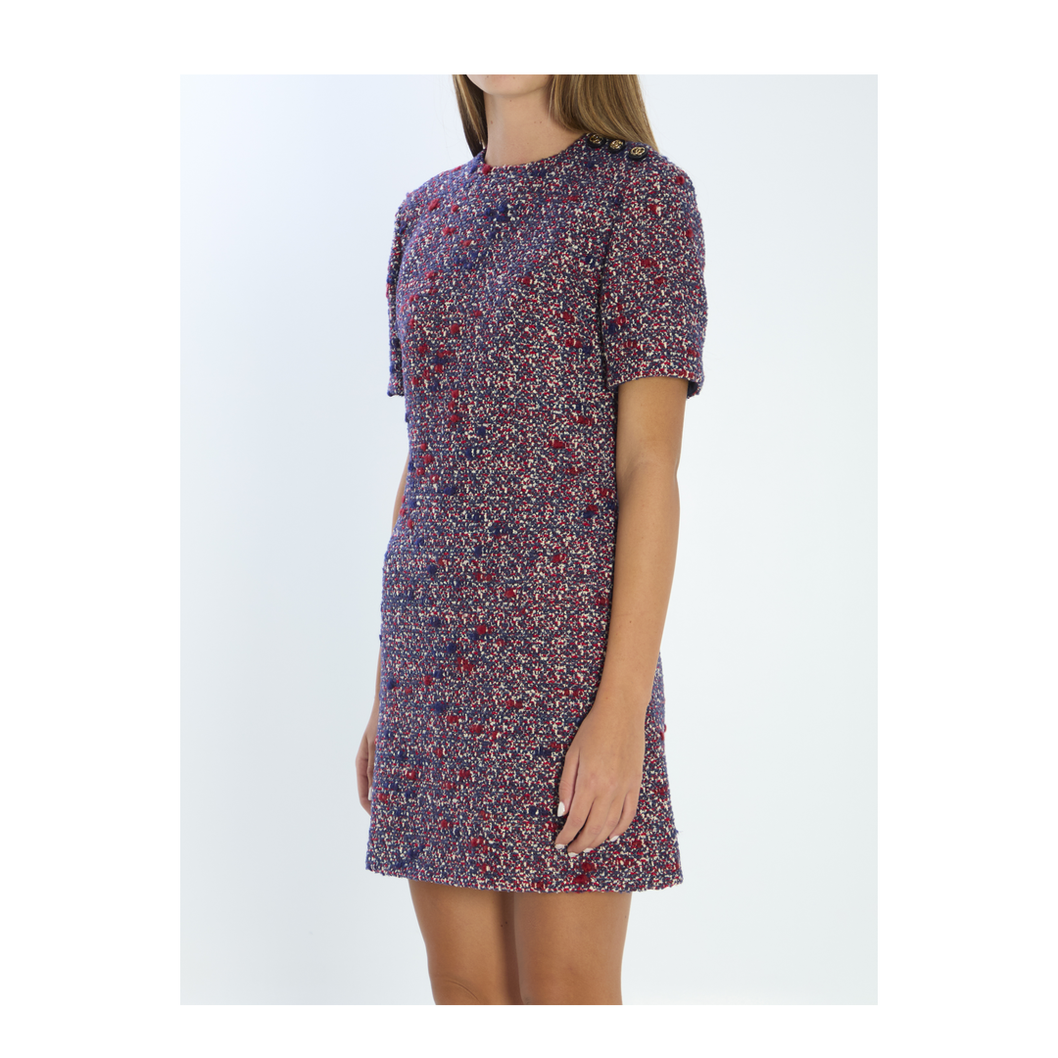 Wool Bouclé Dress in Red and Blue - Image 2