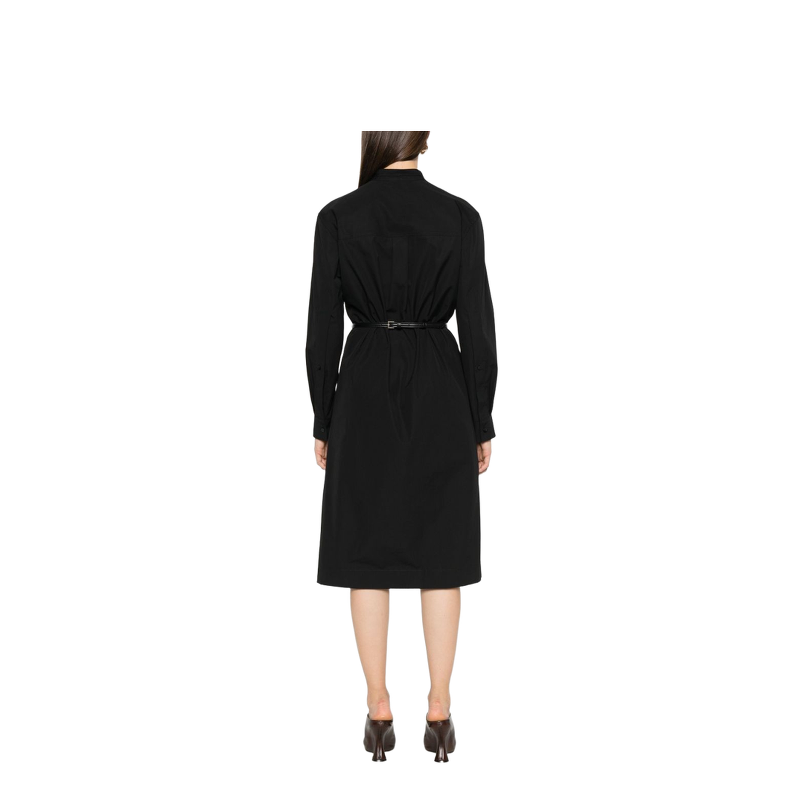 Cotton Poplin Dress with Belt in Black - Image 3