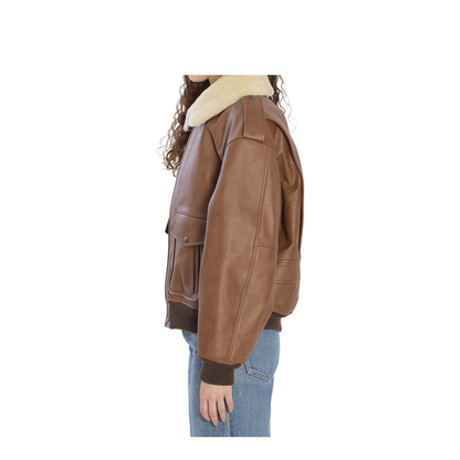 Bomber Jacket in Hammered Leather and Shearling - Image 3