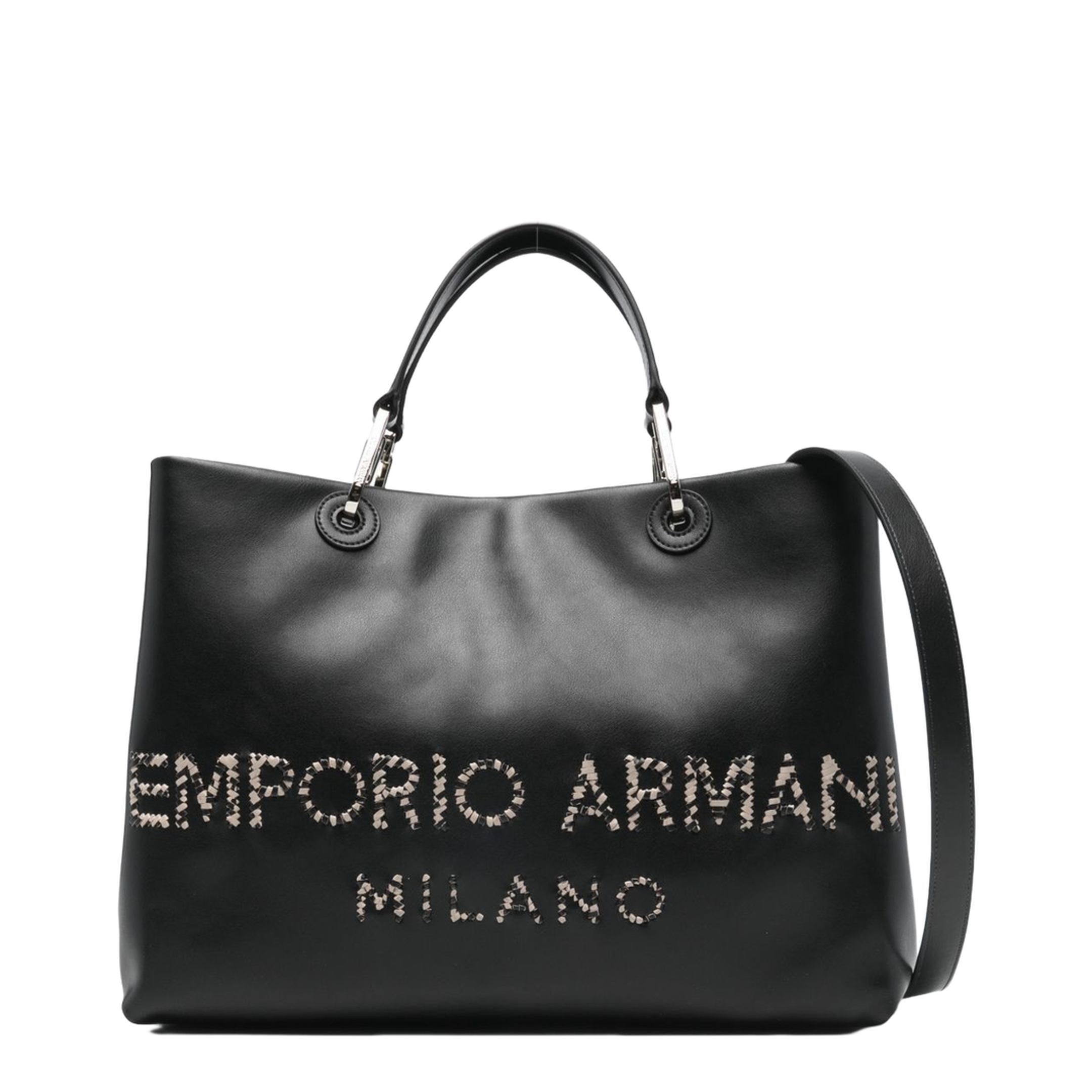 MyEA Medium Calfskin Shopper Tote - Nero/Cappuccino - Image 1