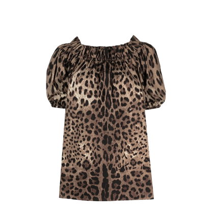 TOP MANICHE CORTE IN POPELINE STAMPA LEOPARDO - Image 1
