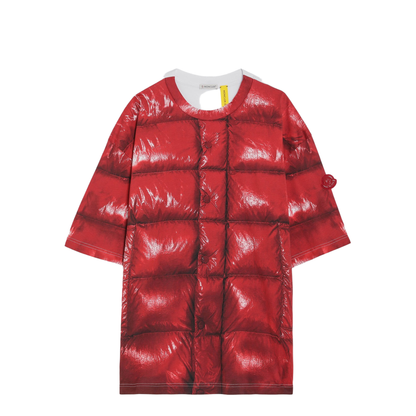 Red Crewneck T-Shirt with Quilted Effect - Image 1