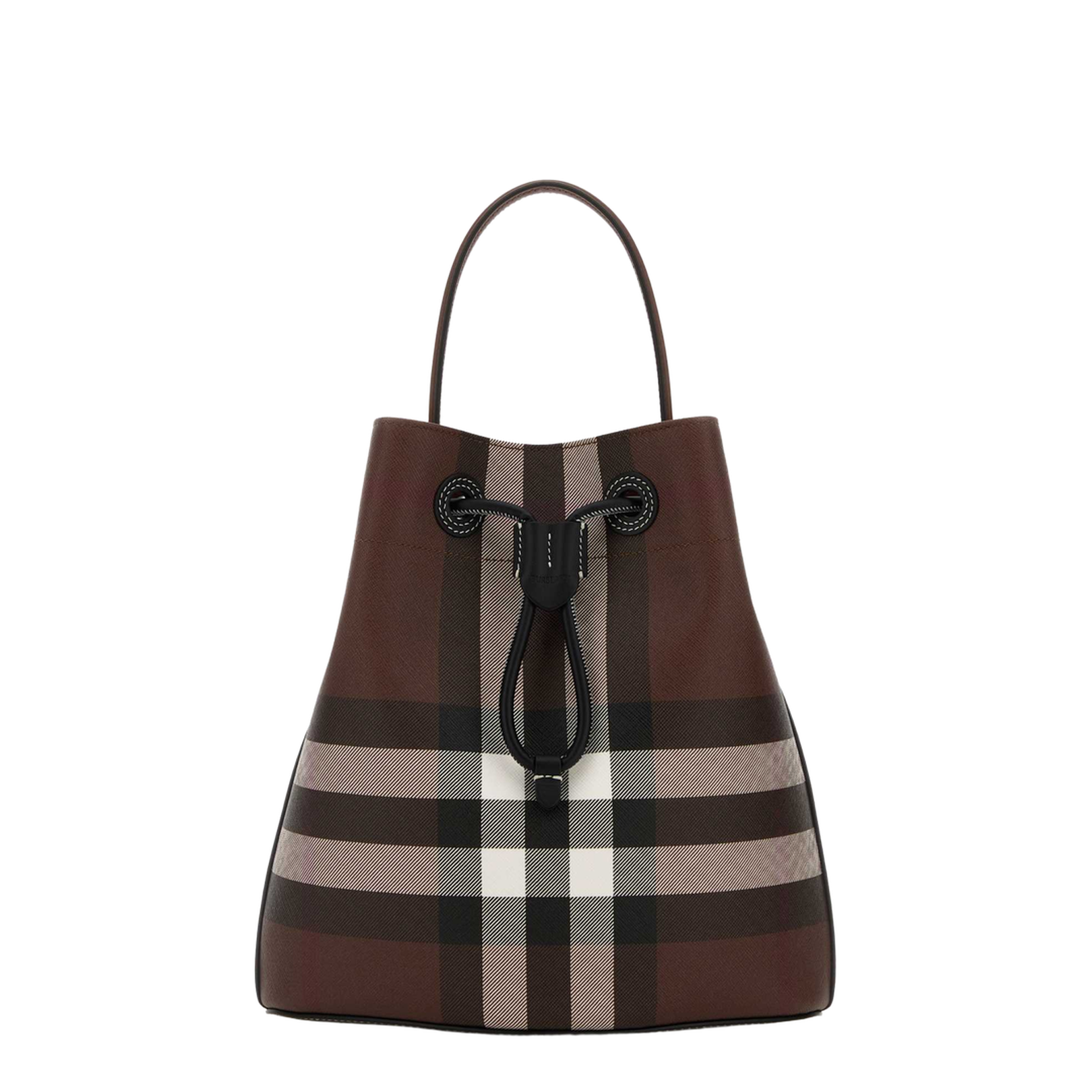Printed Canvas Check Bucket Bag - Image 1