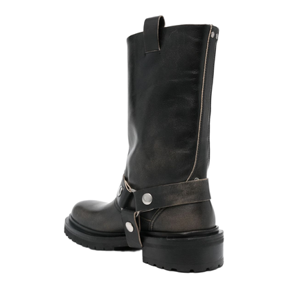 Kurt Boots in Black Leather with Silver Buckle - Image 3