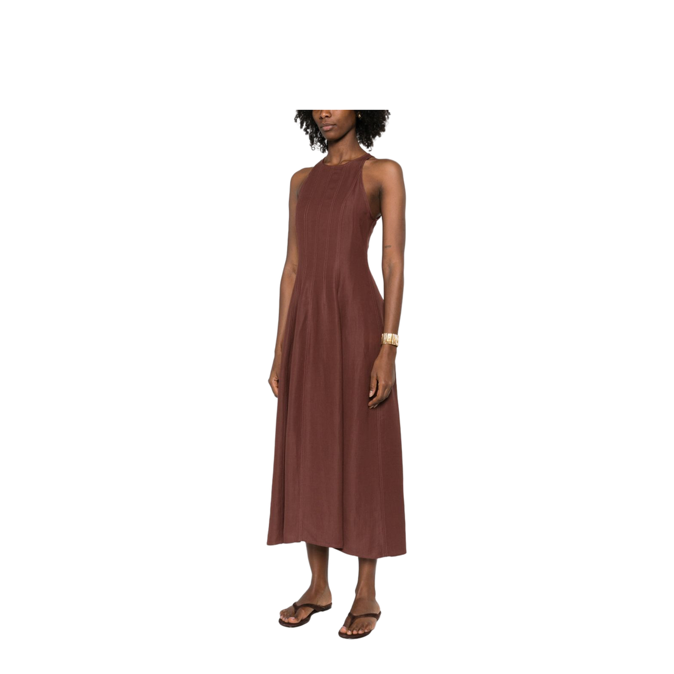 Sleeveless Panelled Midi Dress Brown - Image 2