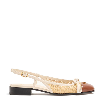 Leather and Raffia Slingback Ballerinas - Image 1