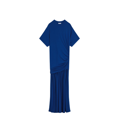 Long Blue Dress with Draping - Image 1
