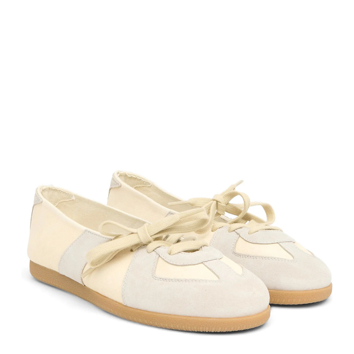 Replica Ballet Lace-Up Flats In Nappa, Bleached Sand - Image 2