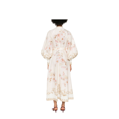 Cream Floral Baroque Linen Maxi Dress - Image 5
