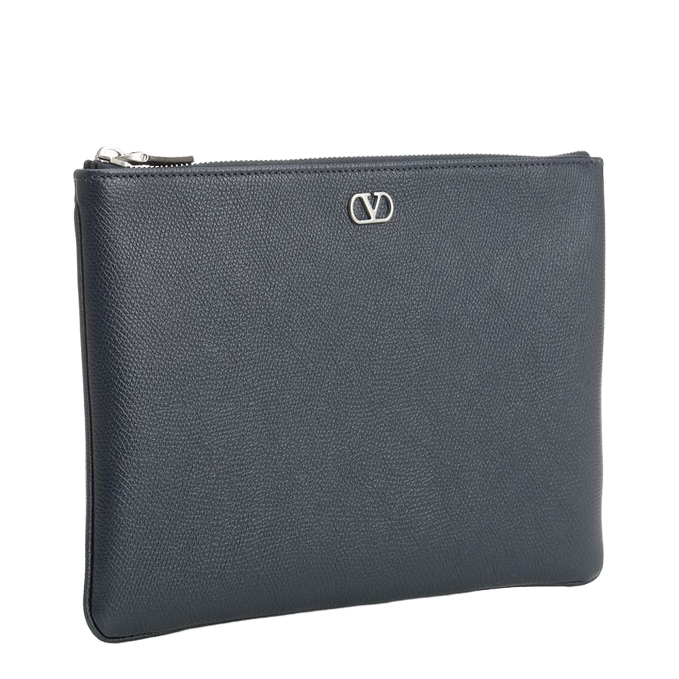 VLogo Signature Medium Grained Calfskin Pouch - Navy - Image 2
