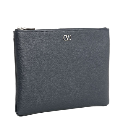 VLogo Signature Medium Grained Calfskin Pouch - Navy - Image 2
