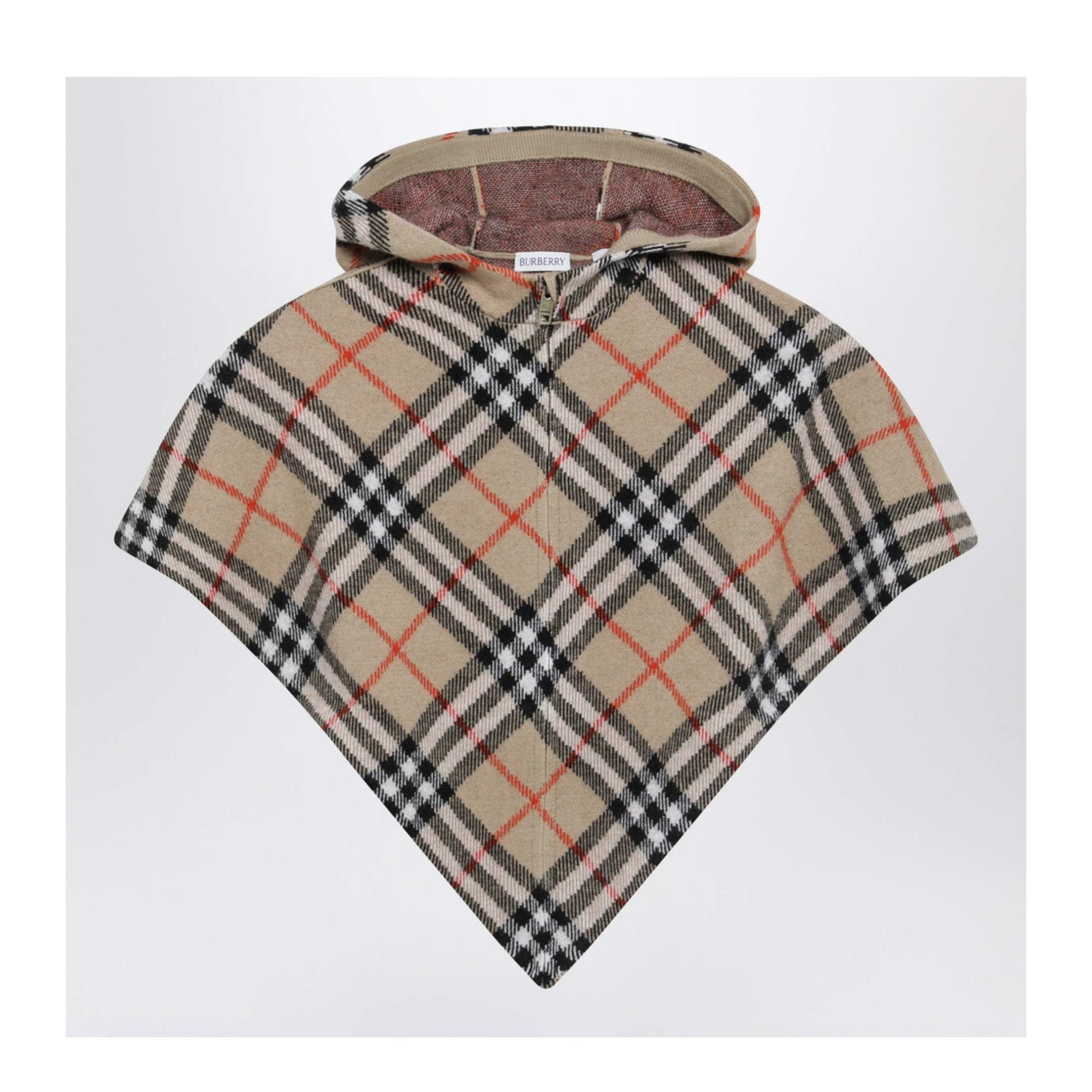 Sand-coloured Wool Cape with a Checked Pattern - Image 1