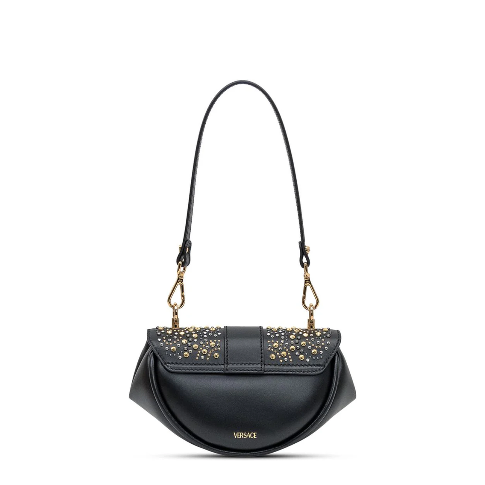 Black Leather Shoulder Bag with Stud Applications - Image 4
