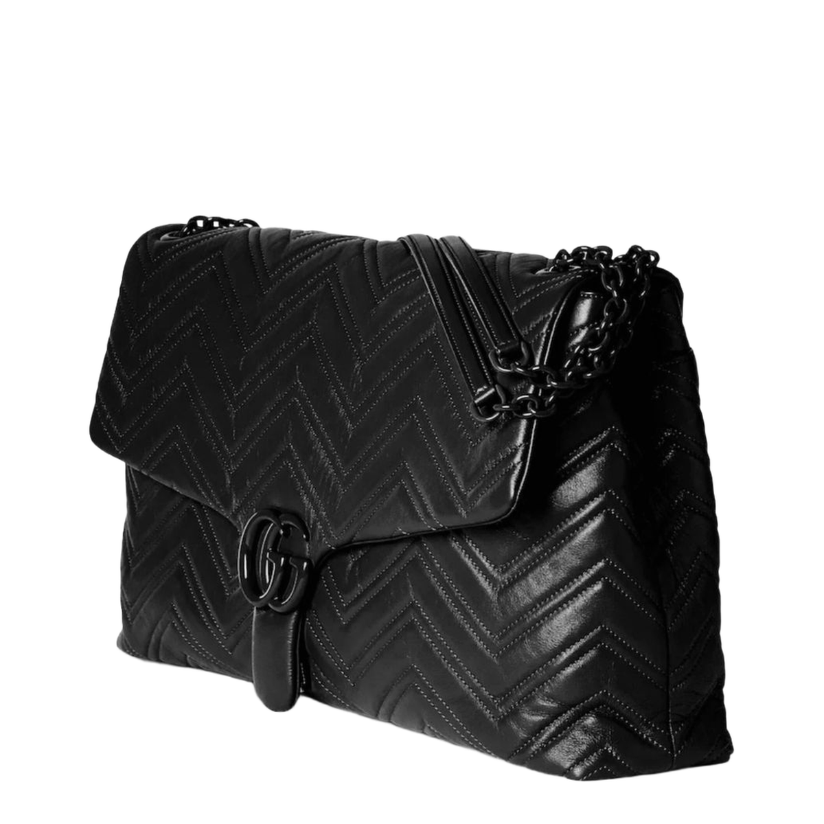 GG Marmont Maxi Matelassé Chevron Leather Shoulder Bag - Black - Image 1