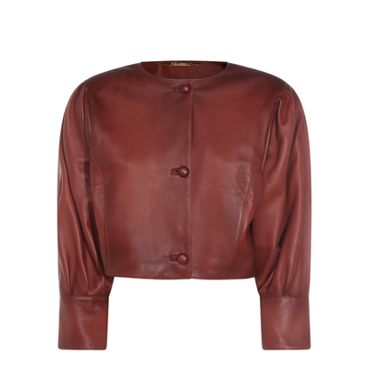 Short Burgundy Jacket in Plongé Nappa Leather - Image 2