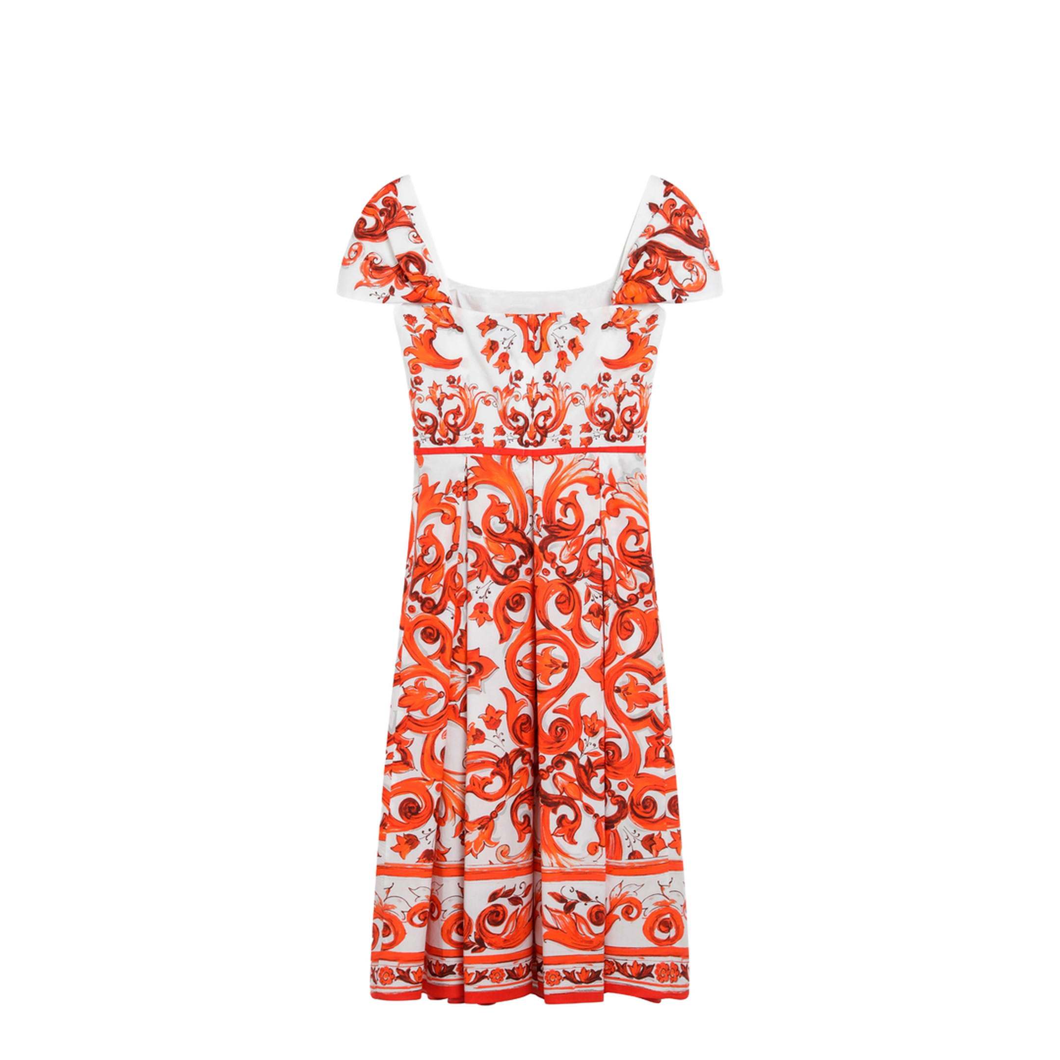 Maiolica-print cotton poplin dress in orange - Image 2