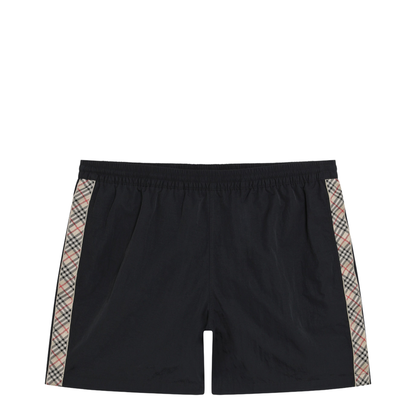 Slim-Fit Swim Shorts With Check Trim In Black Nylon - Image 1