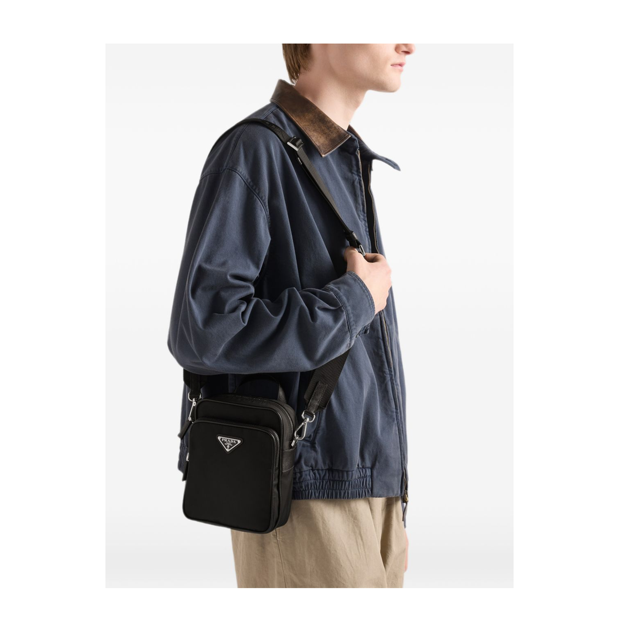 Re-Nylon with Saffiano Leather Trim Shoulder Bag - Black - Image 3