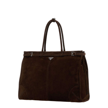 Dark Brown Suede Shopping Bag - Image 2