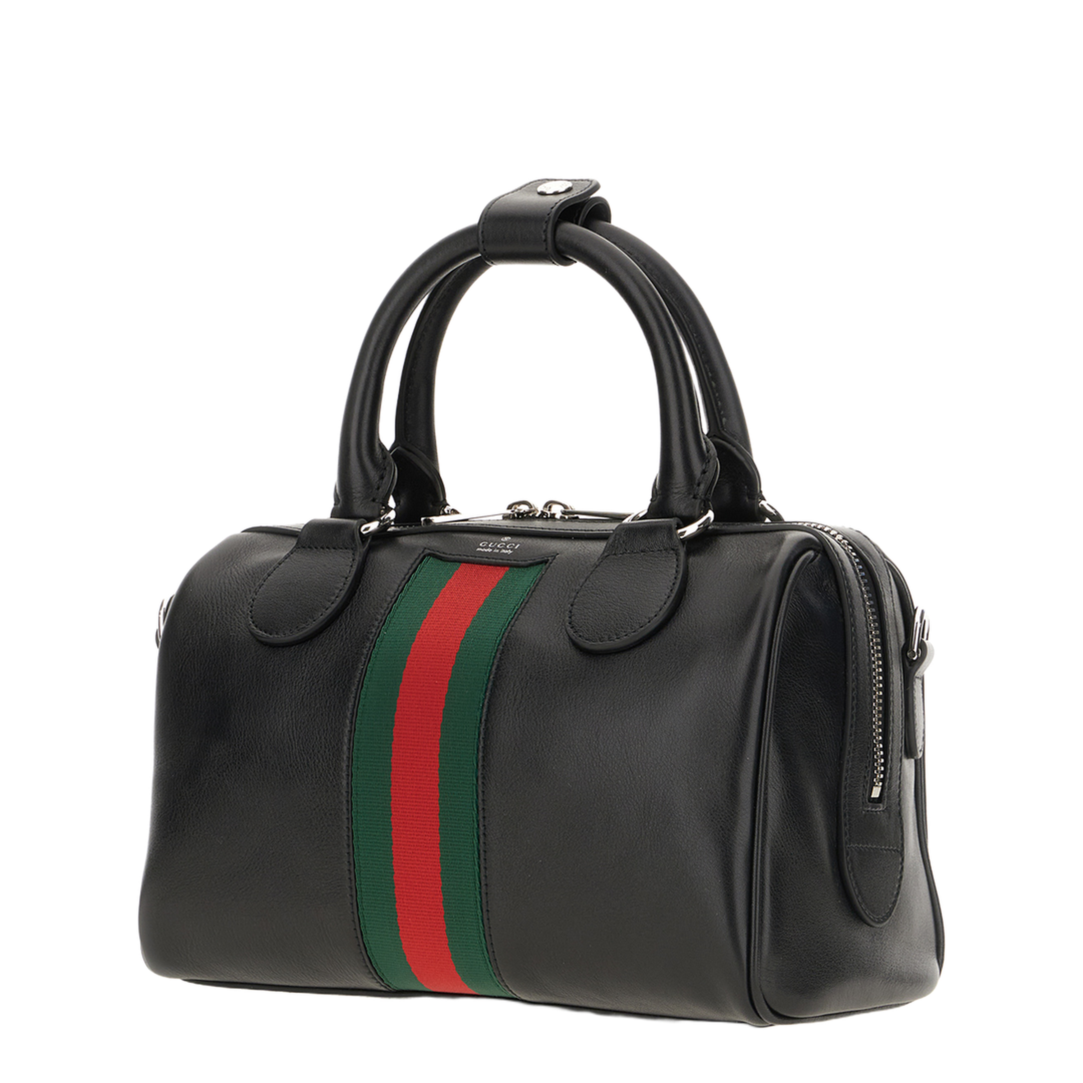 Web Trademark Small Leather Duffle Bag - Black - Image 2