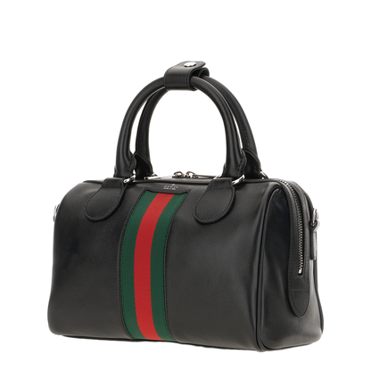 Web Trademark Small Leather Duffle Bag - Black - Image 2