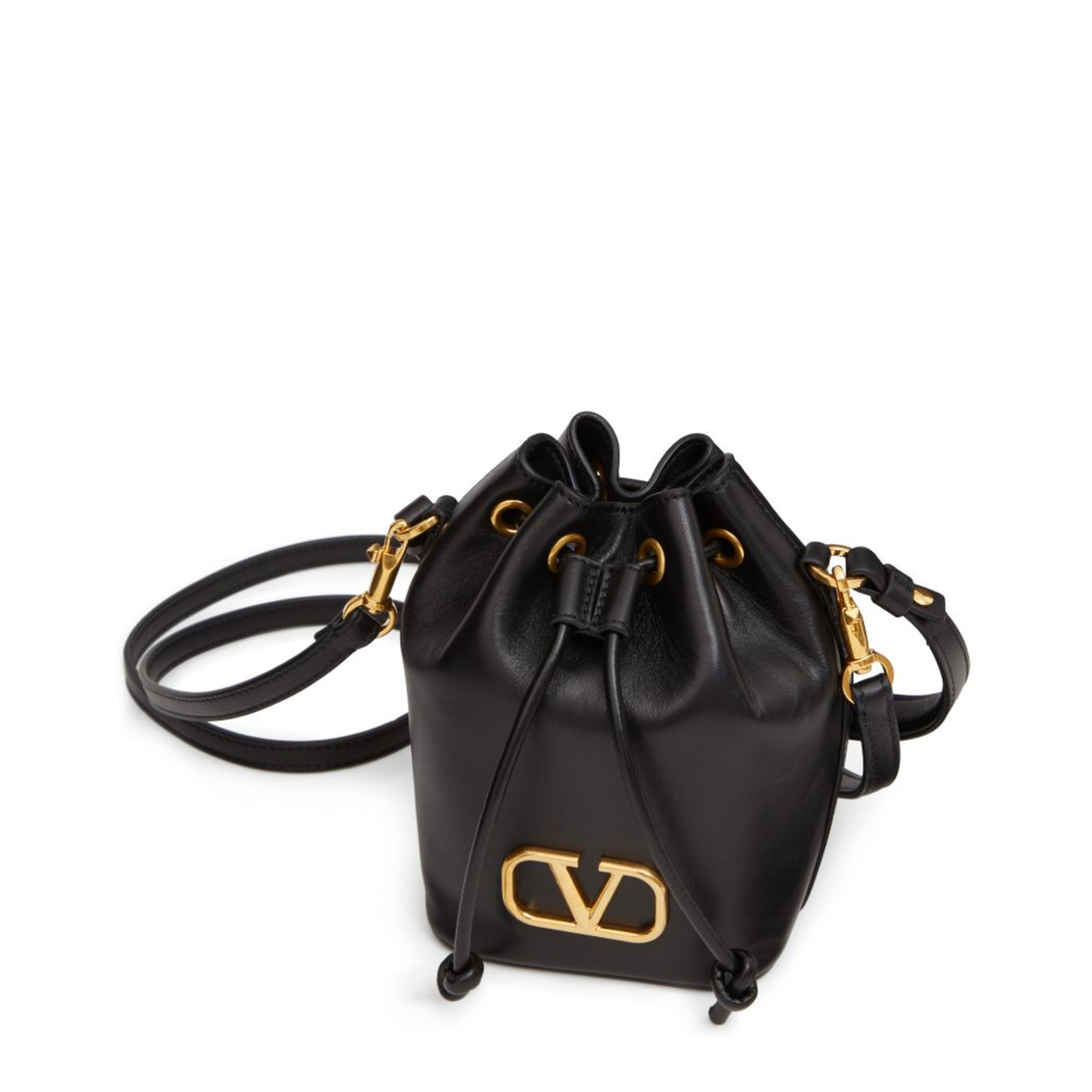 VLogo Signature Mini Smooth Leather Bucket Bag - Black - Image 6