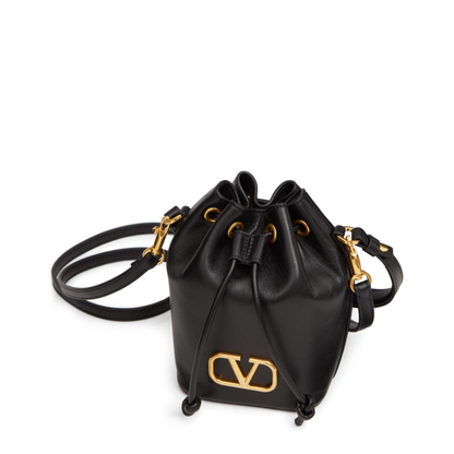 VLogo Signature Mini Smooth Leather Bucket Bag - Black - Image 6