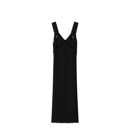 Black Slip Dress in Textured Sablé - Image 1