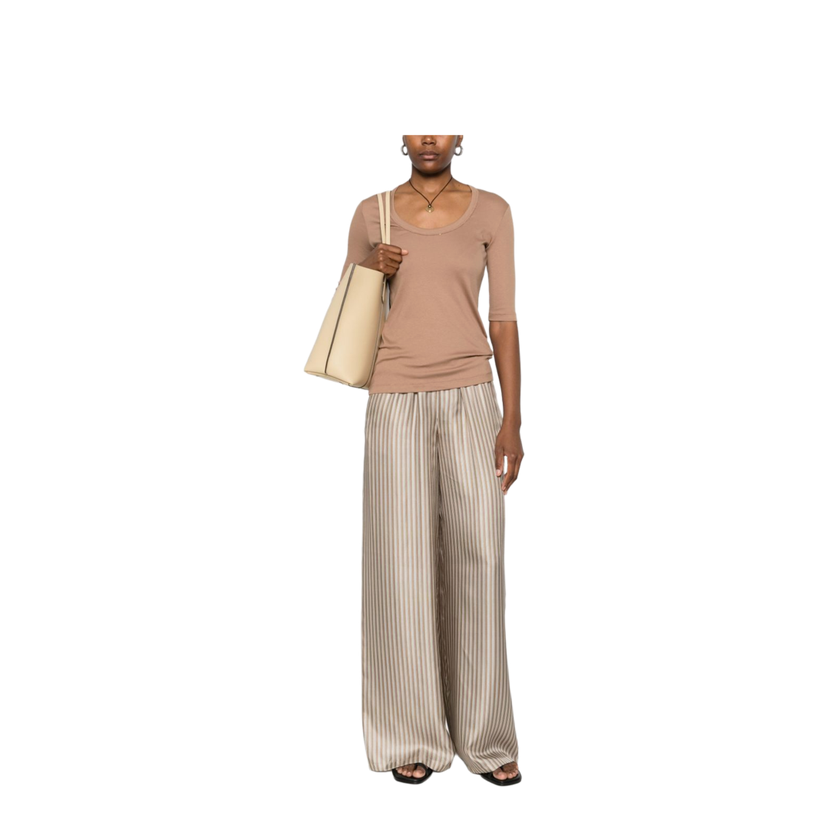Embellished Cotton-Blend Short Sleeve Top Camel - Image 2