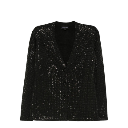 Virgin Wool-Blend Plain-Knit Cardigan with All-Over Rhinestones - Image 1