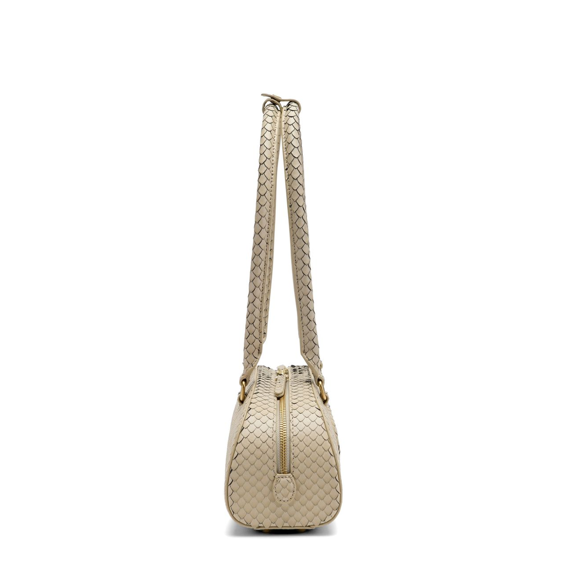 1DR Dome Elongated Snake-Effect Leather Shoulder Bag - Beige - Image 4