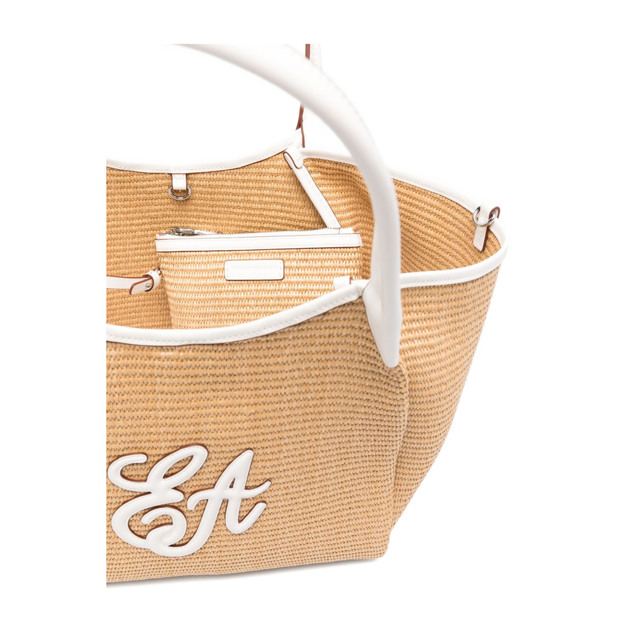 Medium Straw Tote - Natural Beige/White - Image 4