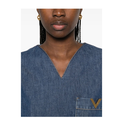 Cotton Denim Shirt - Blue - Image 5