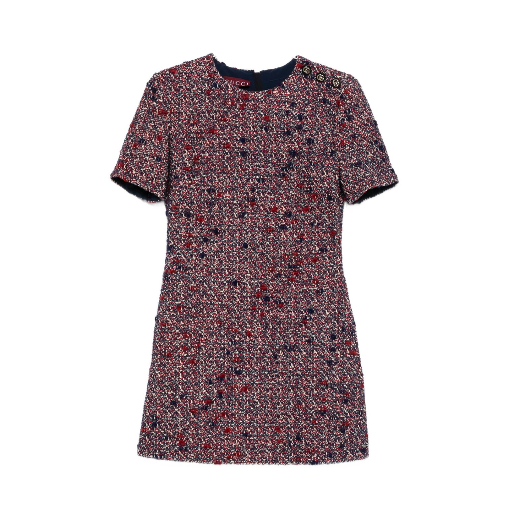 Wool Bouclé Dress in Red and Blue - Image 1